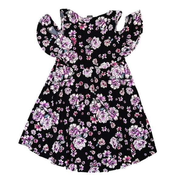 Torrid Black & Pink Floral Faux Wrap Cold Shoulder Stretch Dress 3X - Picture 5 of 8